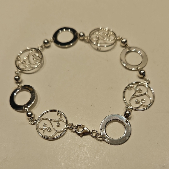 8" 925 Modern Design Silver Bracelet with Filigree Design - Picture 1 of 6